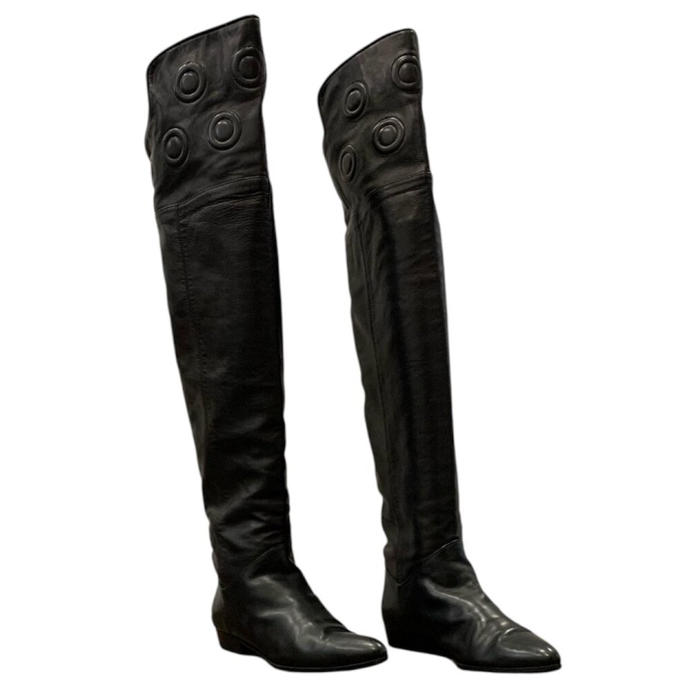 🖤 Over-the-Knee Black Leather Flat Boots — Size 7.5 (Fits Small) 🖤